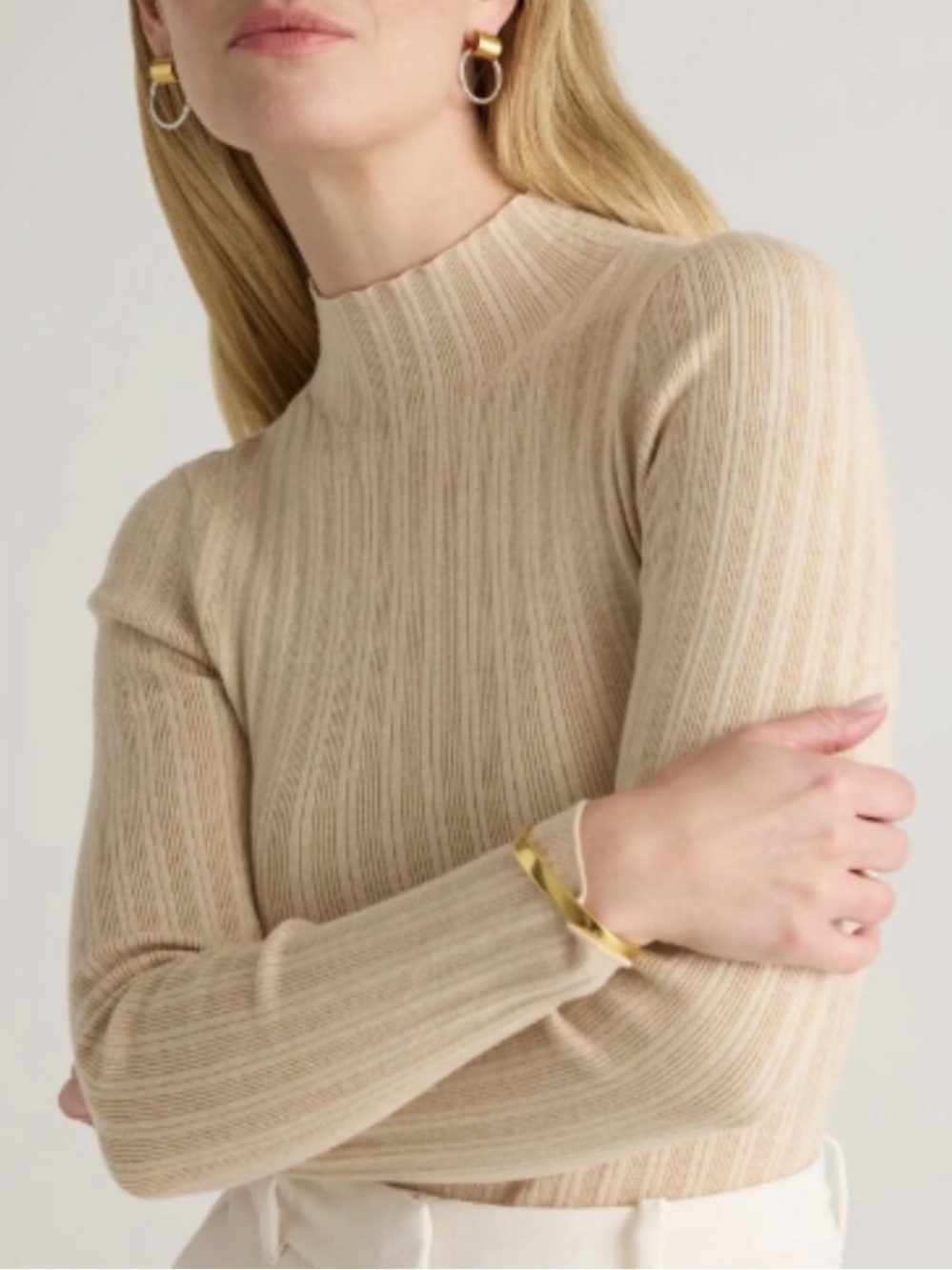 Quince | Organic Cotton Cashmere RibbedTurtleneck Bodysuit Oatmeal Sweater Top